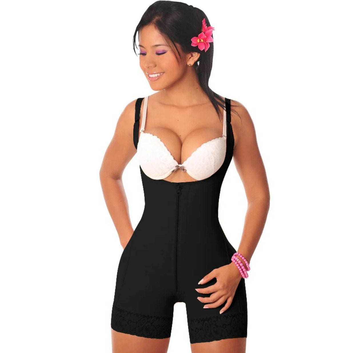 Black open bust bodysuit