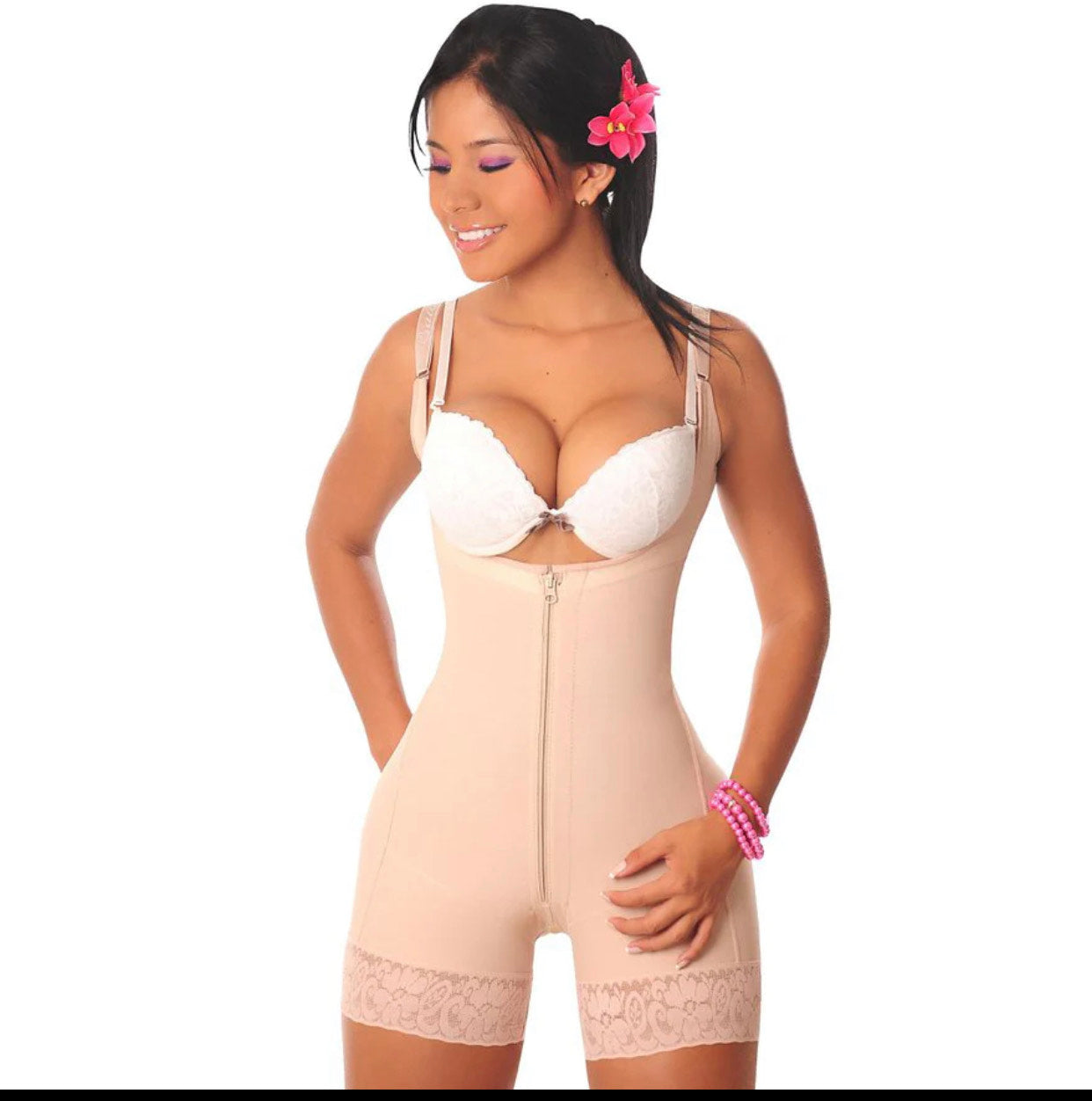 Tan open bust bodysuit